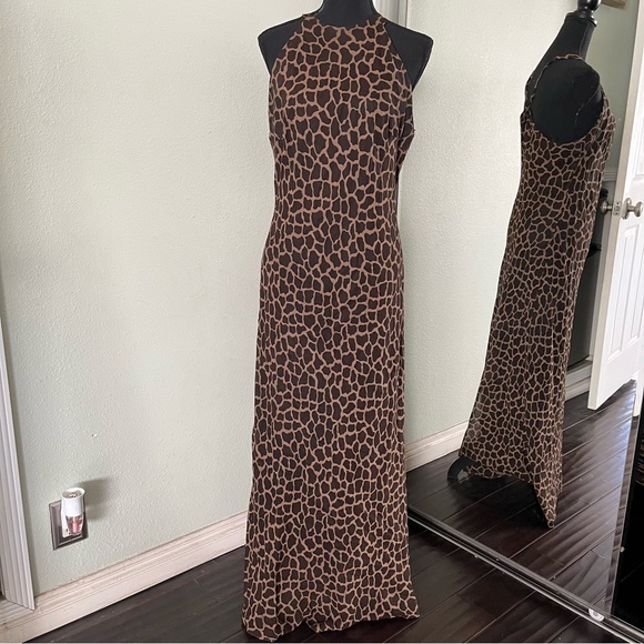 Lew Magram Vintage Animal Print Halter style Maxi Dress Size 8 - Picture 7 of 9
